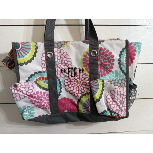 Thirty One 31 Organizing Utility Tote Zip Top Beach Multi Pockets Bubble Bloom - Picture 2 of 8